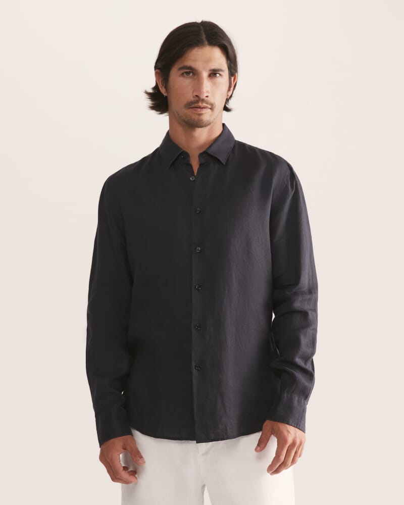 Anderson Long Sleeve Classic Linen Shirt in BLACK