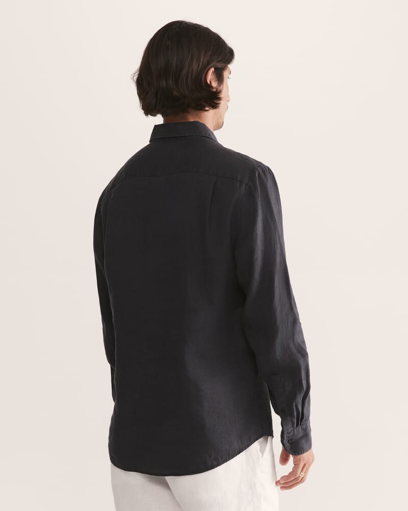 Anderson Long Sleeve Classic Linen Shirt in BLACK