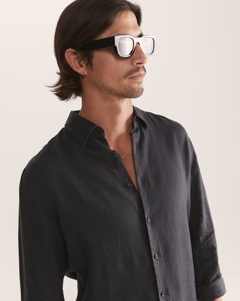 Anderson Long Sleeve Classic Linen Shirt in BLACK