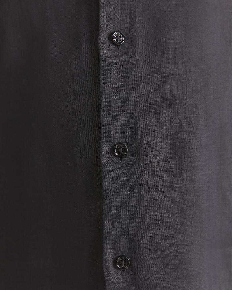 Anderson Long Sleeve Classic Linen Shirt in BLACK