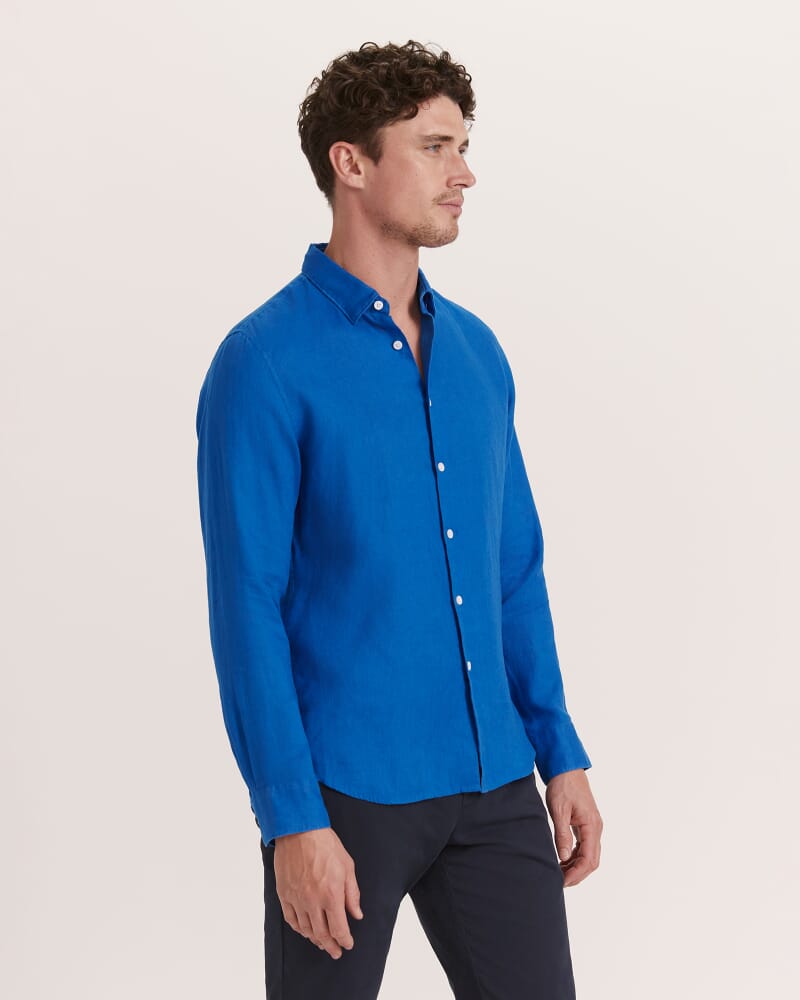 Anderson Long Sleeve Classic Linen Shirt in DEEP BLUE