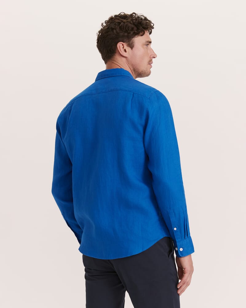 Anderson Long Sleeve Classic Linen Shirt in DEEP BLUE