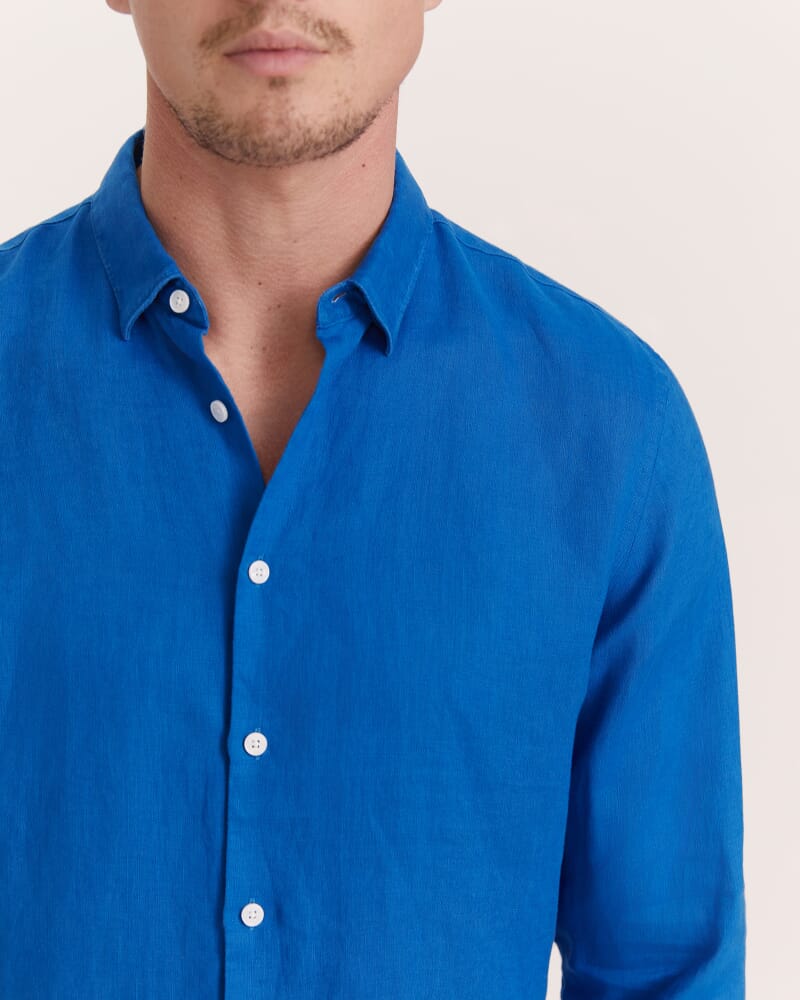 Anderson Long Sleeve Classic Linen Shirt in DEEP BLUE
