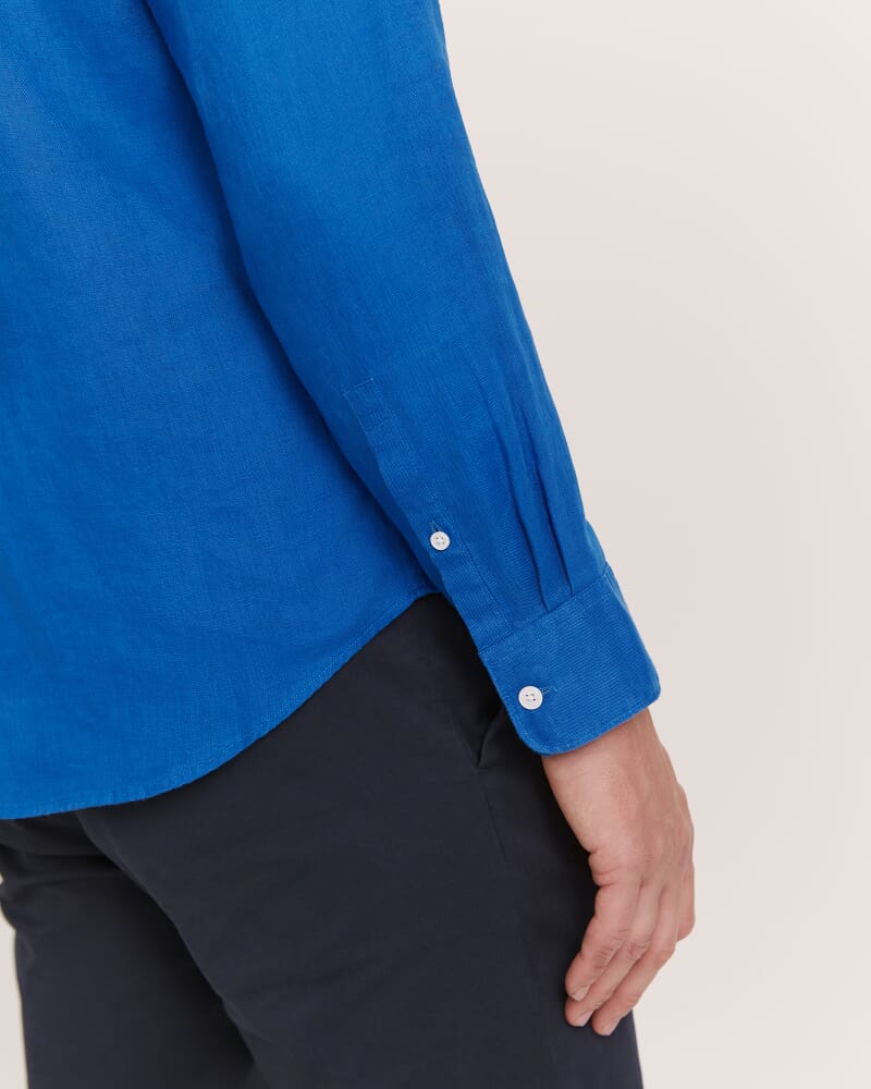 Anderson Long Sleeve Classic Linen Shirt in DEEP BLUE
