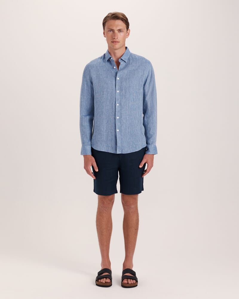 Anderson Long Sleeve Classic Linen Shirt in DENIM BLUE