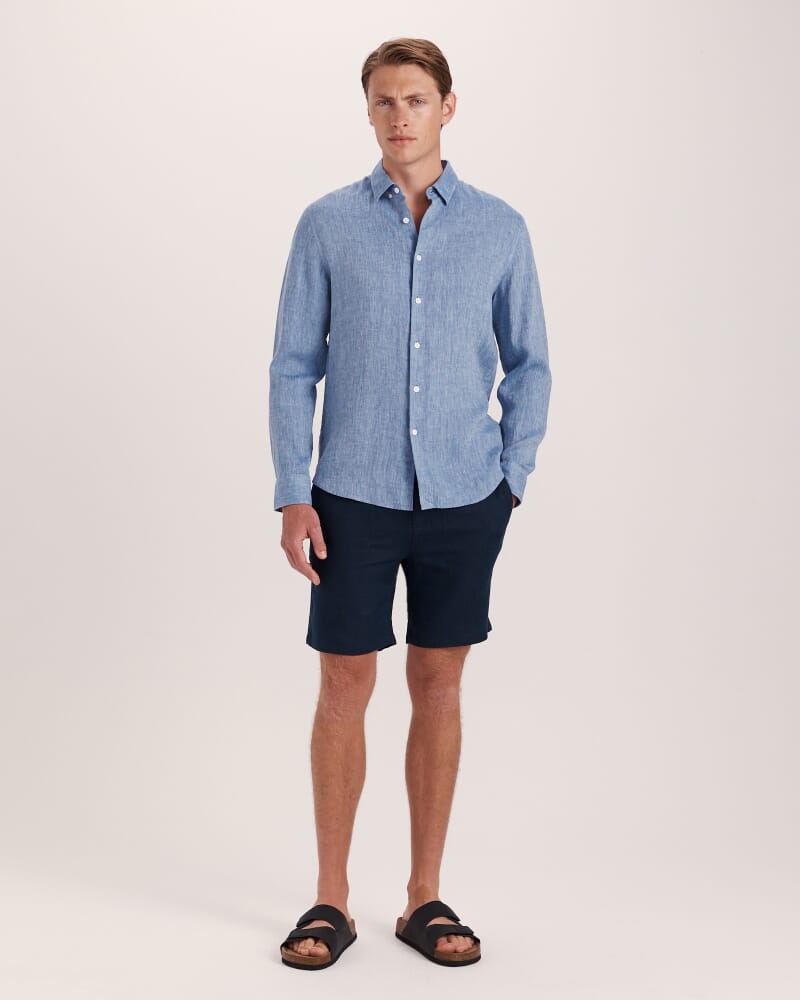 Anderson Long Sleeve Classic Linen Shirt in DENIM BLUE