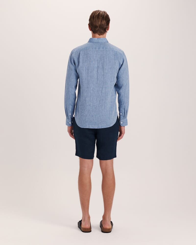 Anderson Long Sleeve Classic Linen Shirt in DENIM BLUE