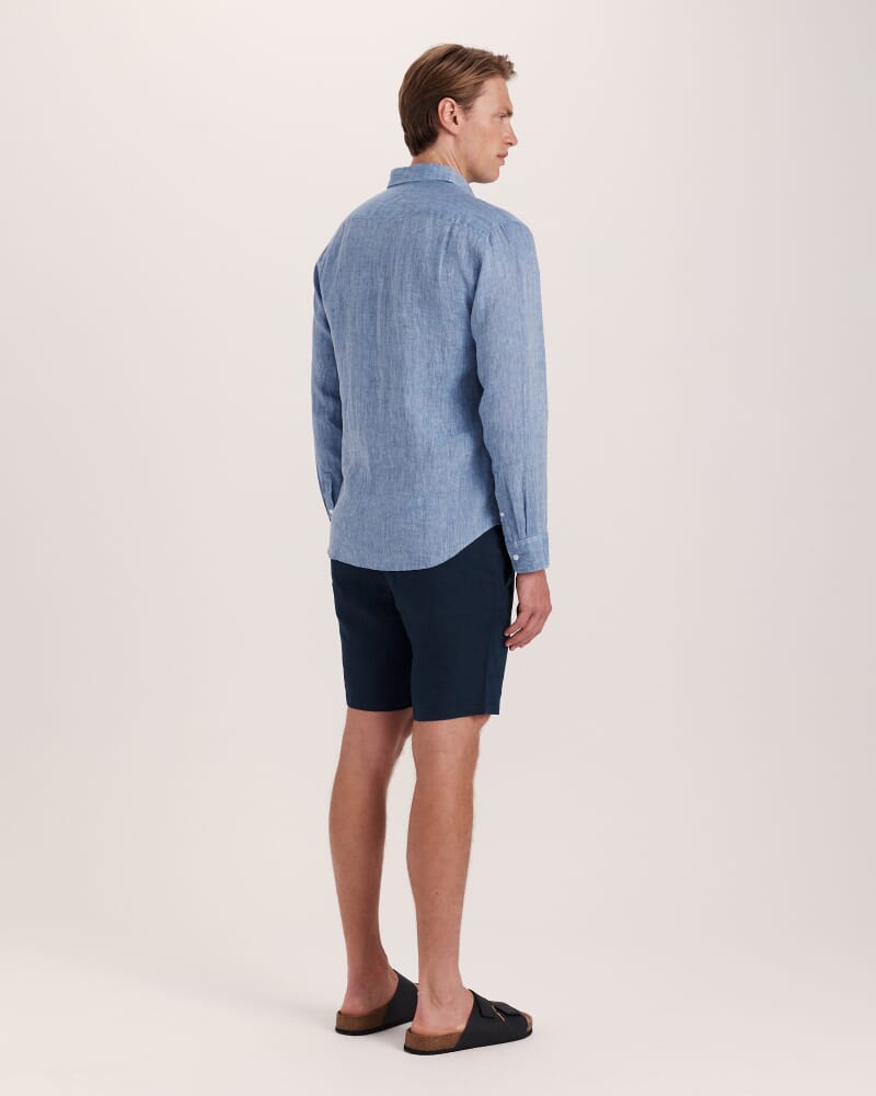 Anderson Long Sleeve Classic Linen Shirt in DENIM BLUE