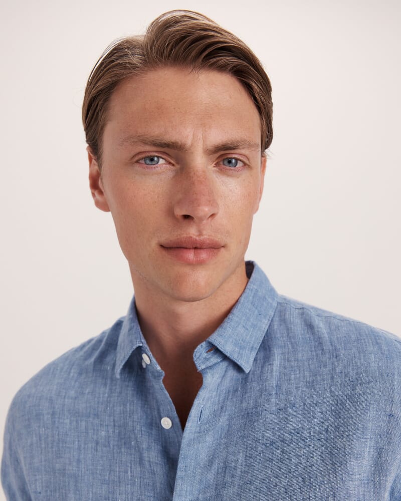 Anderson Long Sleeve Classic Linen Shirt in DENIM BLUE