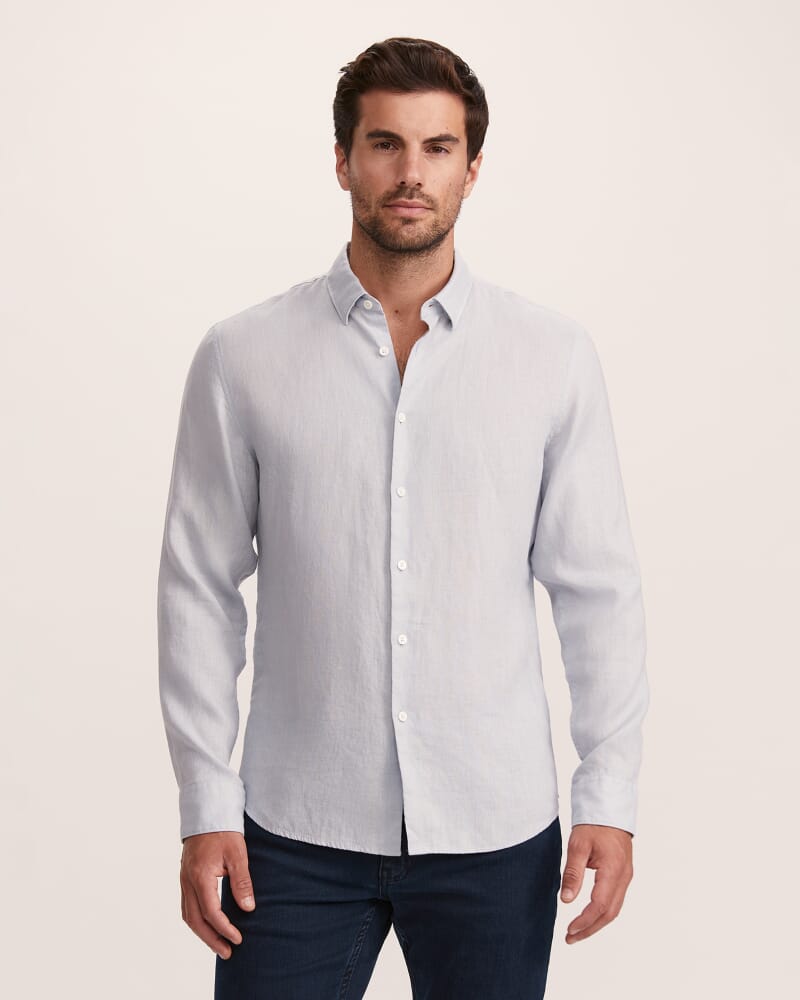Anderson Long Sleeve Classic Linen Shirt in FOG