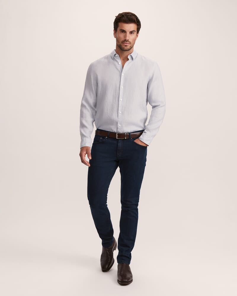 Anderson Long Sleeve Classic Linen Shirt in FOG