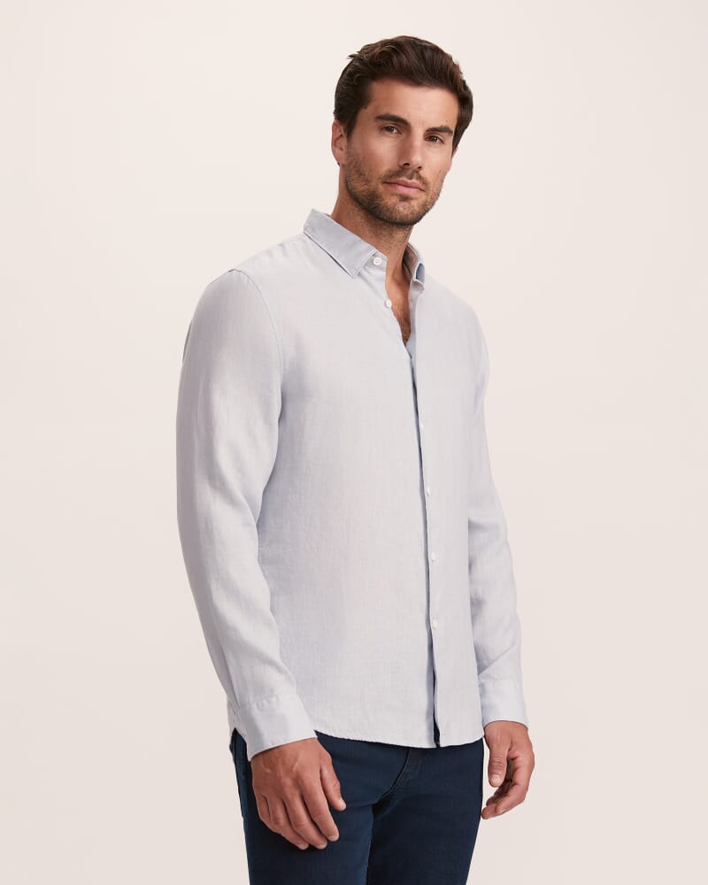 Anderson Long Sleeve Classic Linen Shirt in FOG