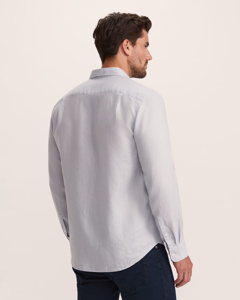 Anderson Long Sleeve Classic Linen Shirt in FOG