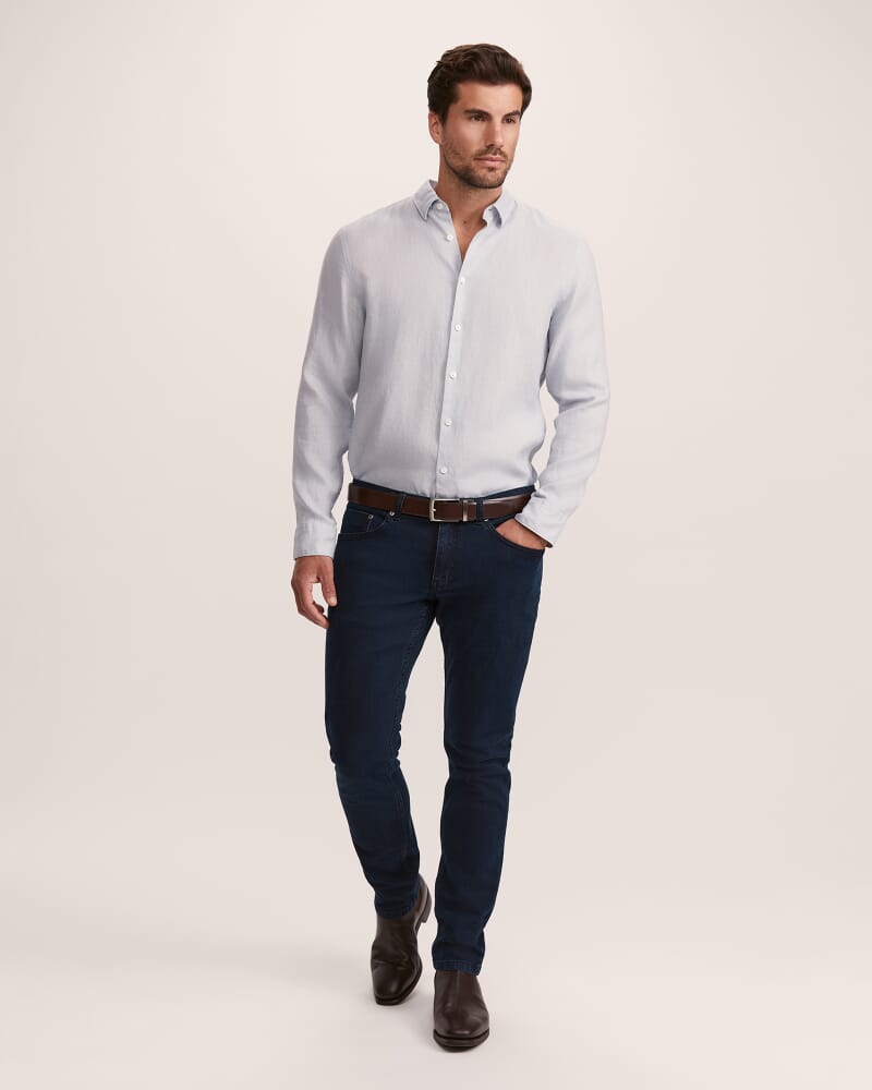 Anderson Long Sleeve Classic Linen Shirt in FOG