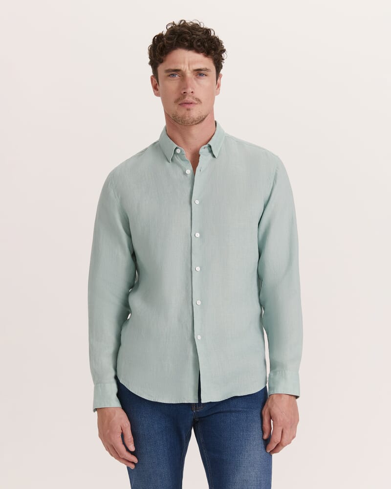 Anderson Long Sleeve Classic Linen Shirt in MINT