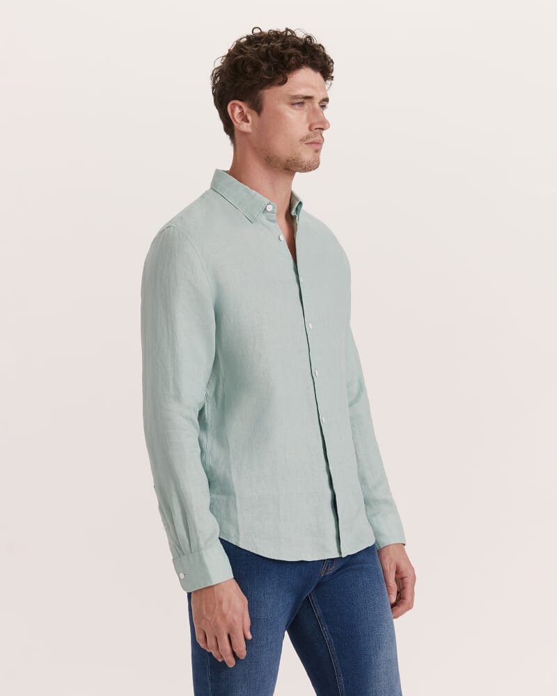 Anderson Long Sleeve Classic Linen Shirt in MINT