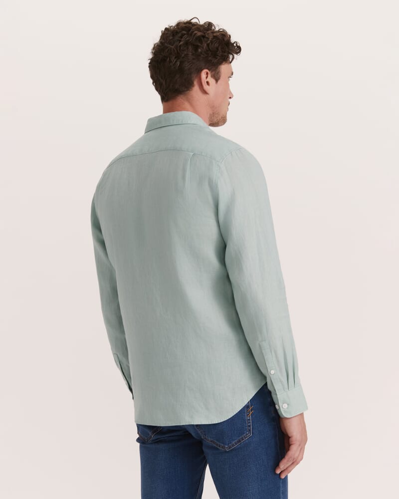 Anderson Long Sleeve Classic Linen Shirt in MINT