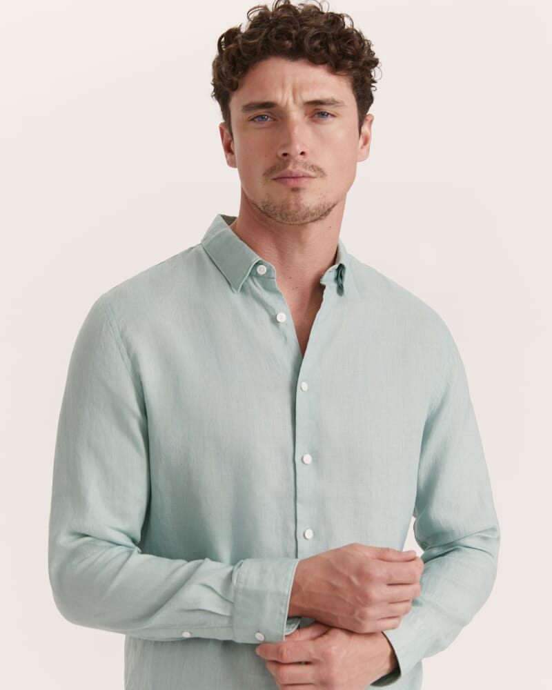 Anderson Long Sleeve Classic Linen Shirt in MINT