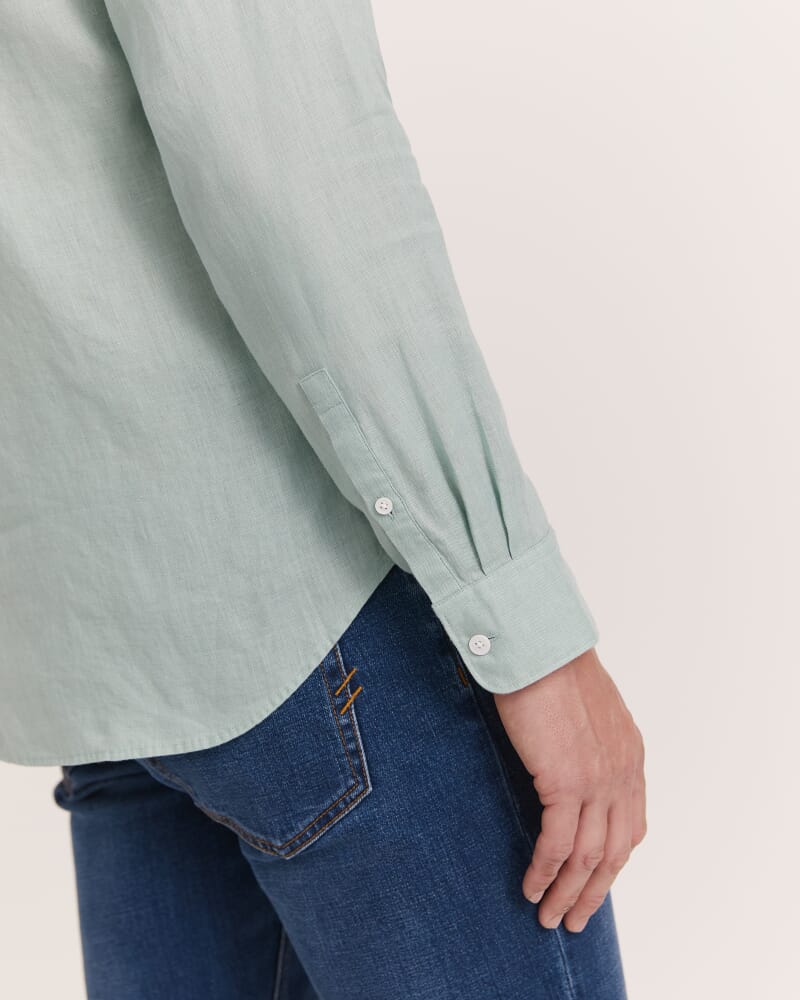 Anderson Long Sleeve Classic Linen Shirt in MINT