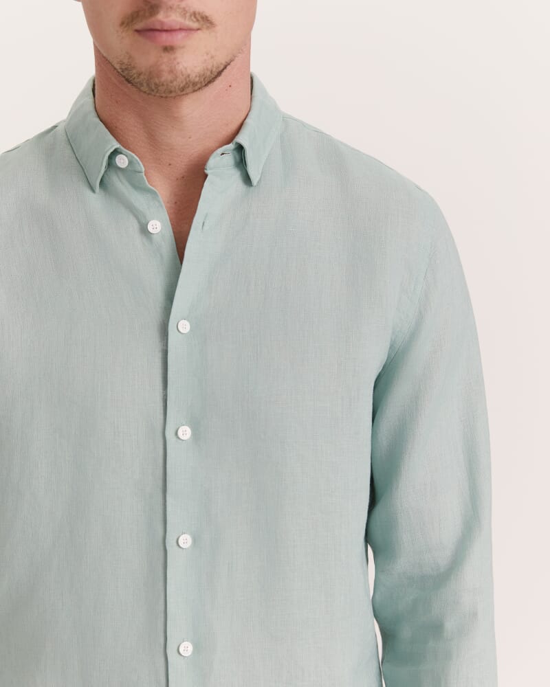 Anderson Long Sleeve Classic Linen Shirt in MINT