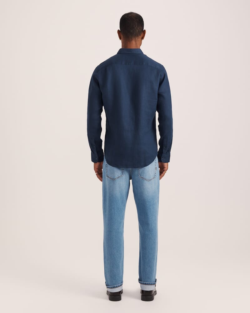 Anderson Long Sleeve Classic Linen Shirt in NAVY
