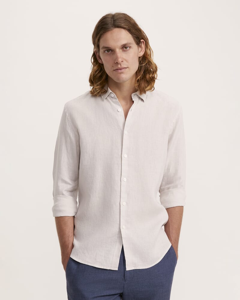 Anderson Long Sleeve Classic Linen Shirt in NEUTRAL
