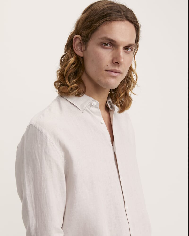 Anderson Long Sleeve Classic Linen Shirt in NEUTRAL
