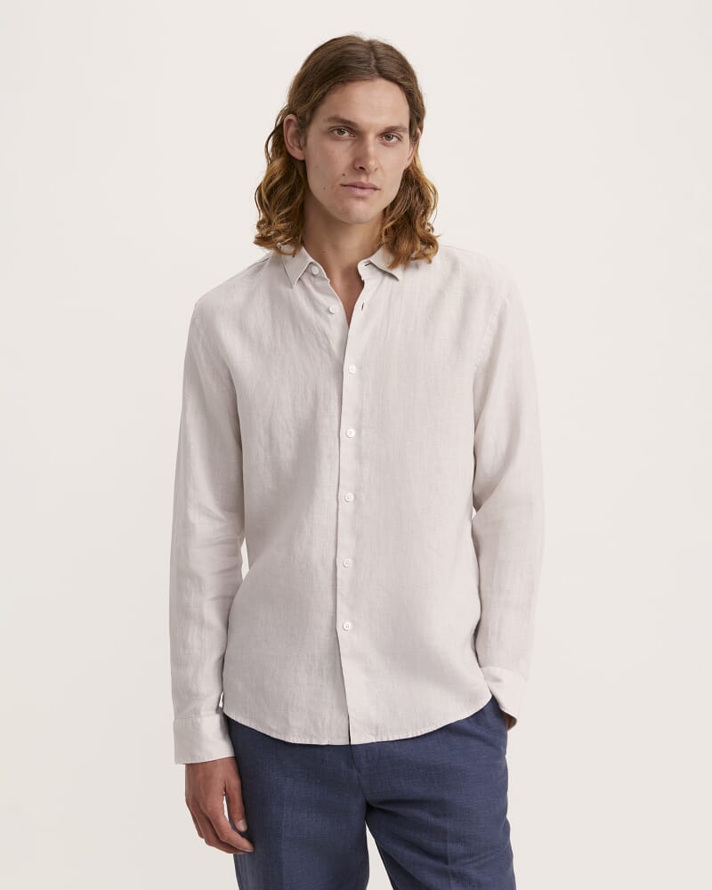 Anderson Long Sleeve Classic Linen Shirt in NEUTRAL