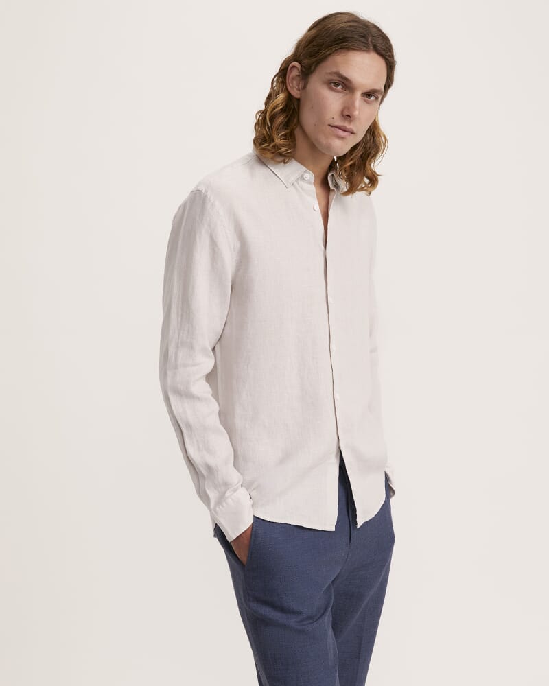 Anderson Long Sleeve Classic Linen Shirt in NEUTRAL
