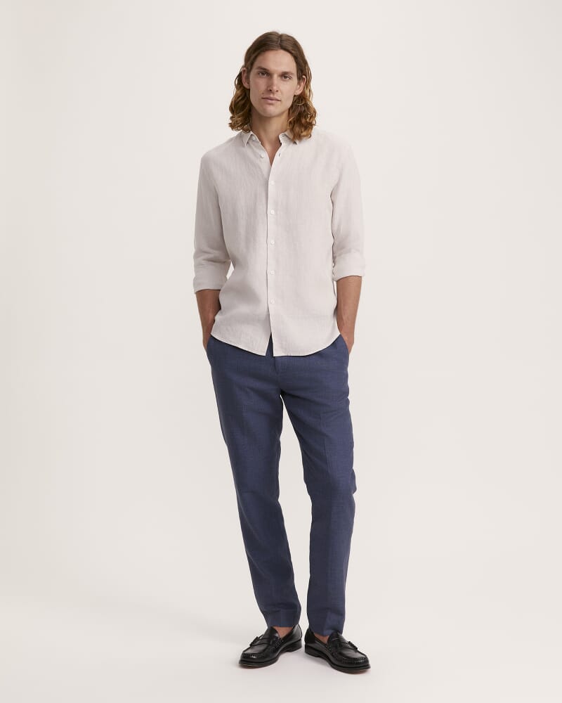 Anderson Long Sleeve Classic Linen Shirt in NEUTRAL