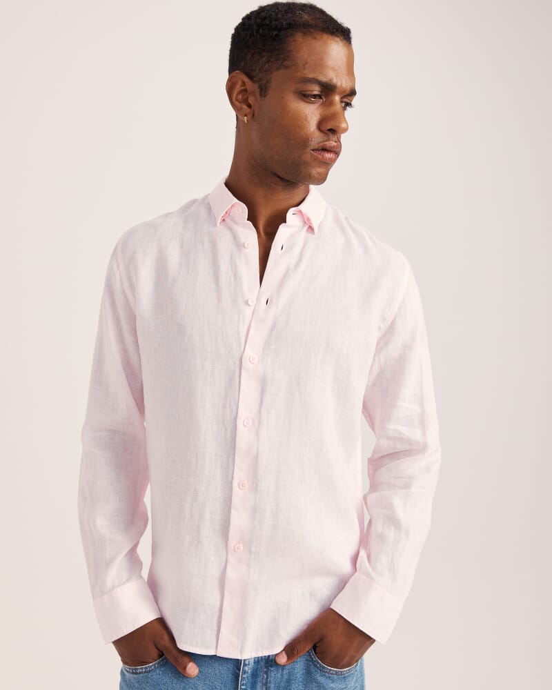 Anderson Long Sleeve Classic Linen Shirt in PINK