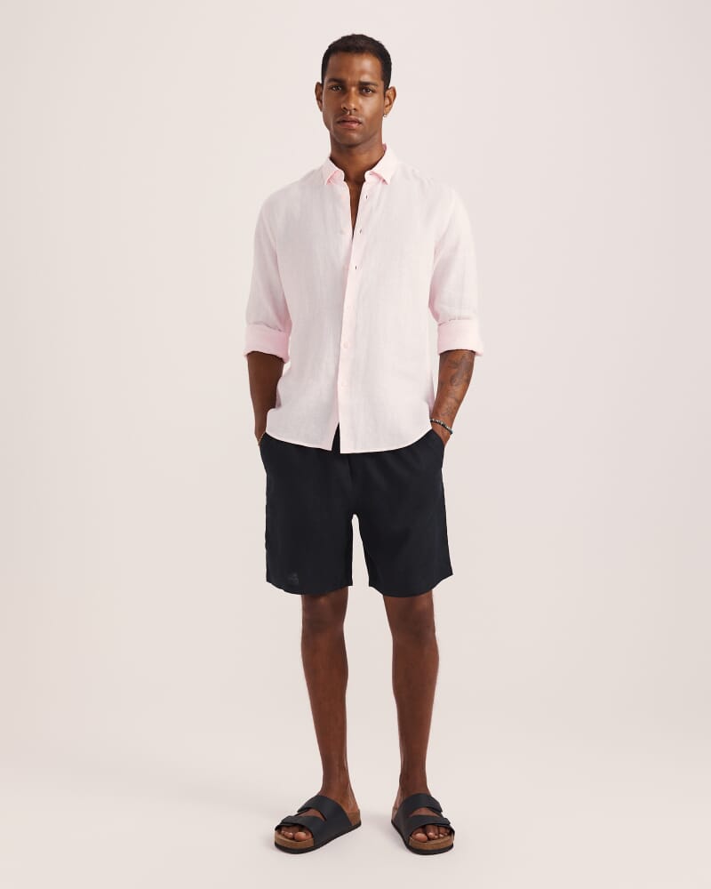 Anderson Long Sleeve Classic Linen Shirt in PINK