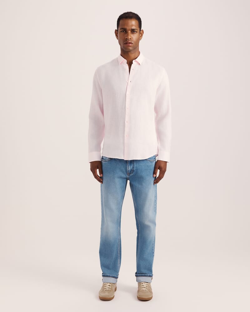 Anderson Long Sleeve Classic Linen Shirt in PINK