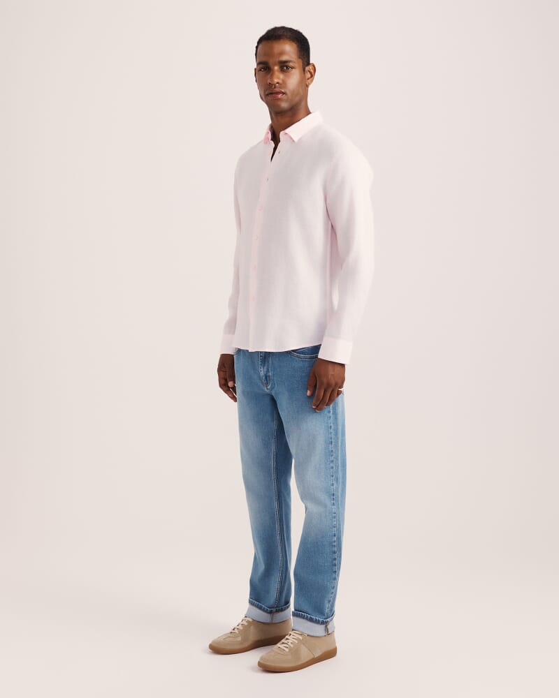 Anderson Long Sleeve Classic Linen Shirt in PINK