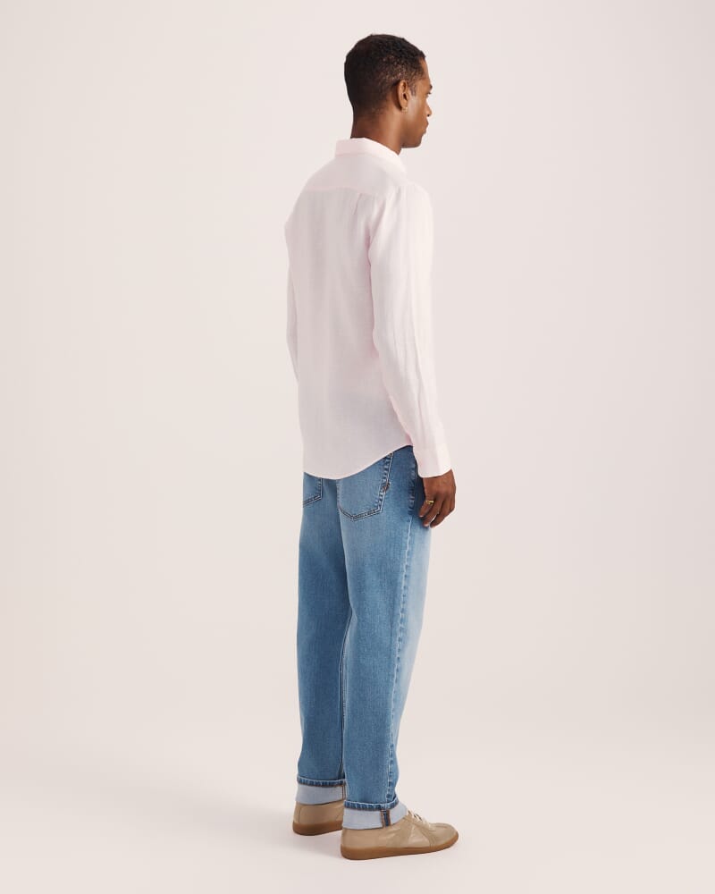 Anderson Long Sleeve Classic Linen Shirt in PINK