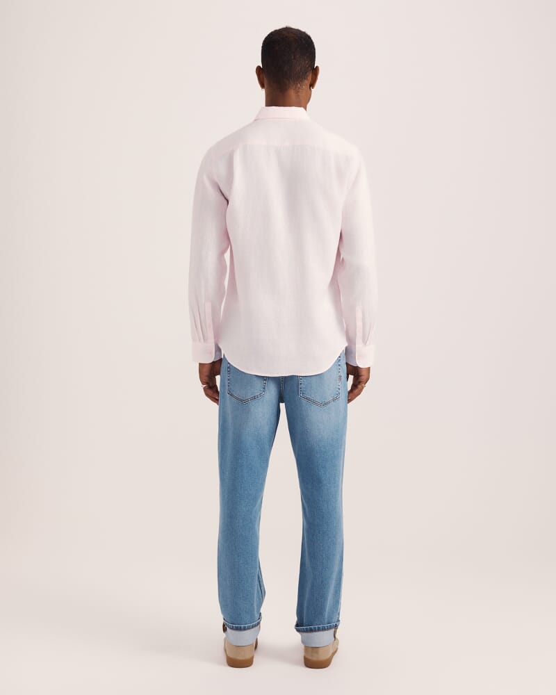 Anderson Long Sleeve Classic Linen Shirt in PINK