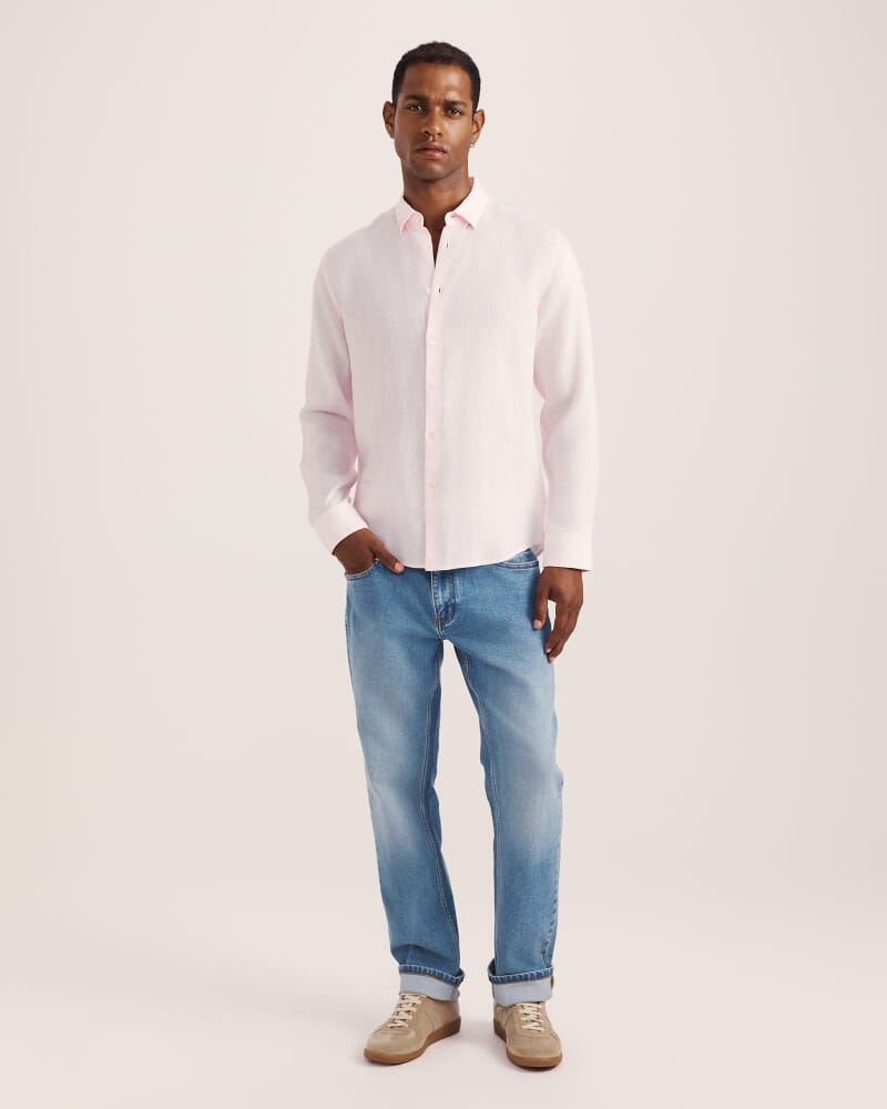 Anderson Long Sleeve Classic Linen Shirt in PINK