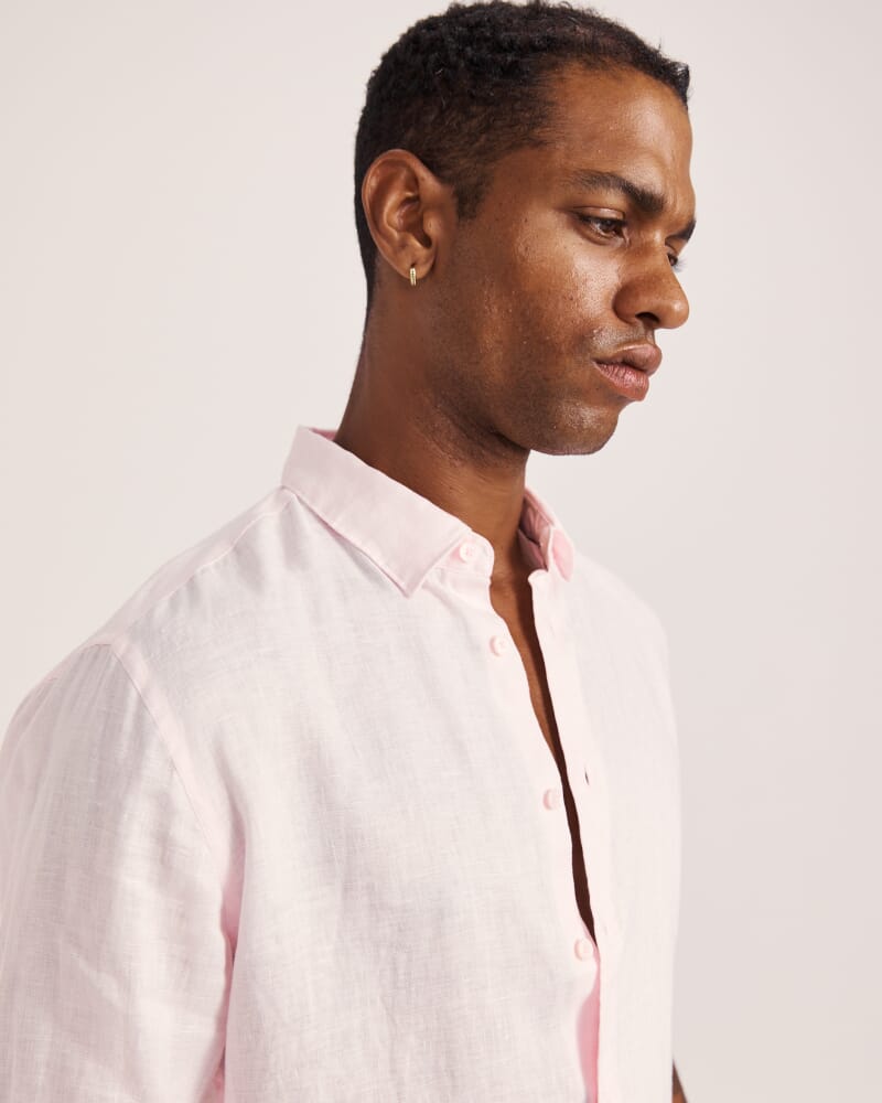 Anderson Long Sleeve Classic Linen Shirt in PINK
