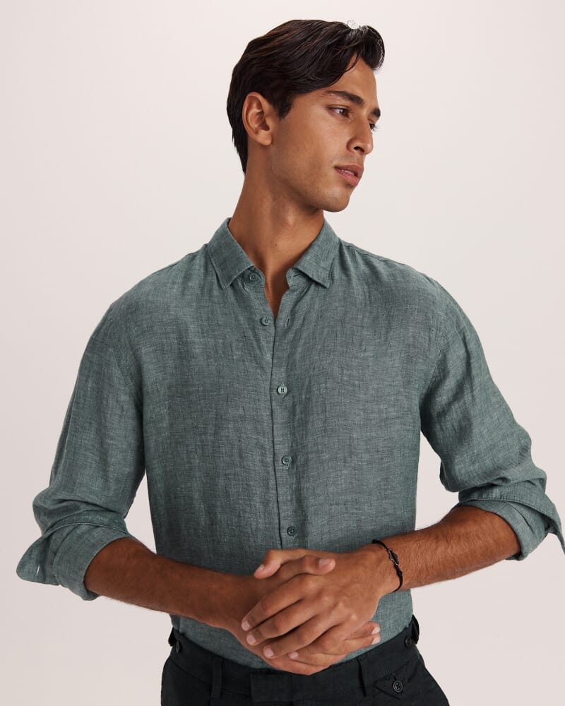 Anderson Long Sleeve Classic Linen Shirt in SAGE