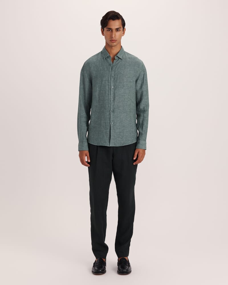 Anderson Long Sleeve Classic Linen Shirt in SAGE