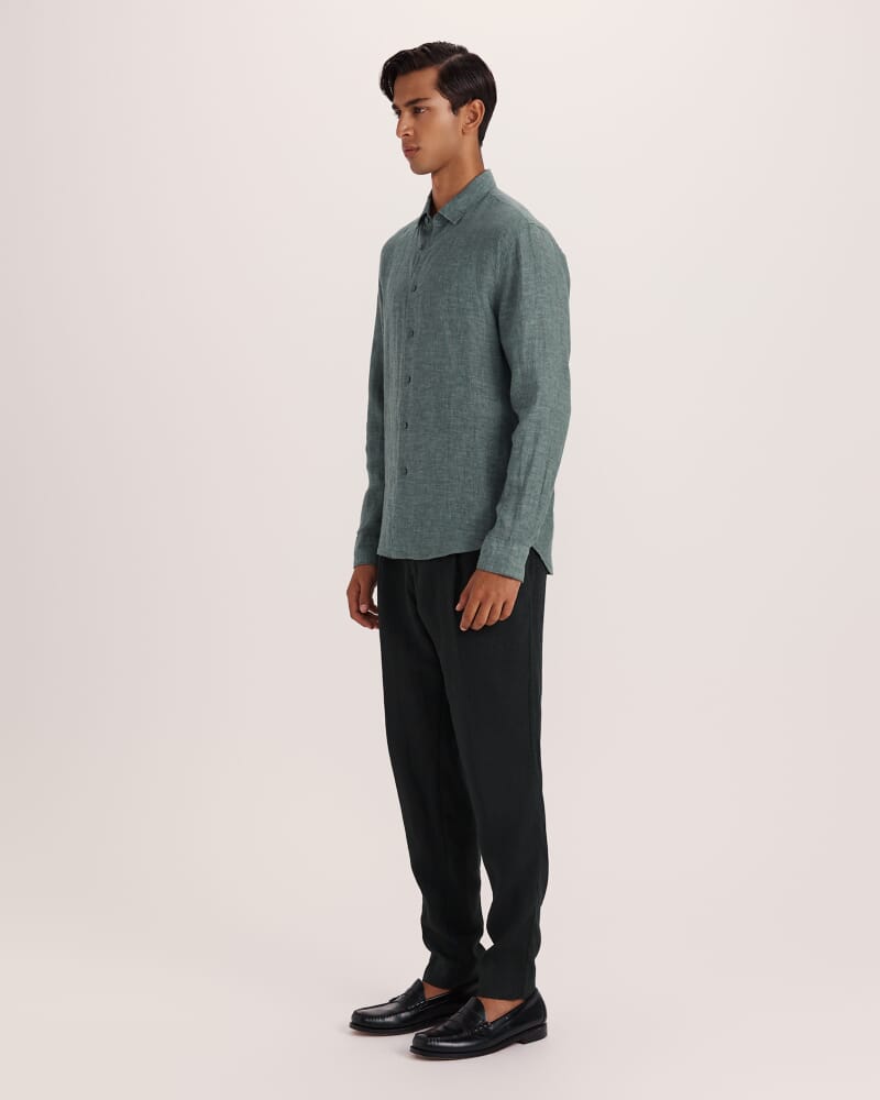 Anderson Long Sleeve Classic Linen Shirt in SAGE