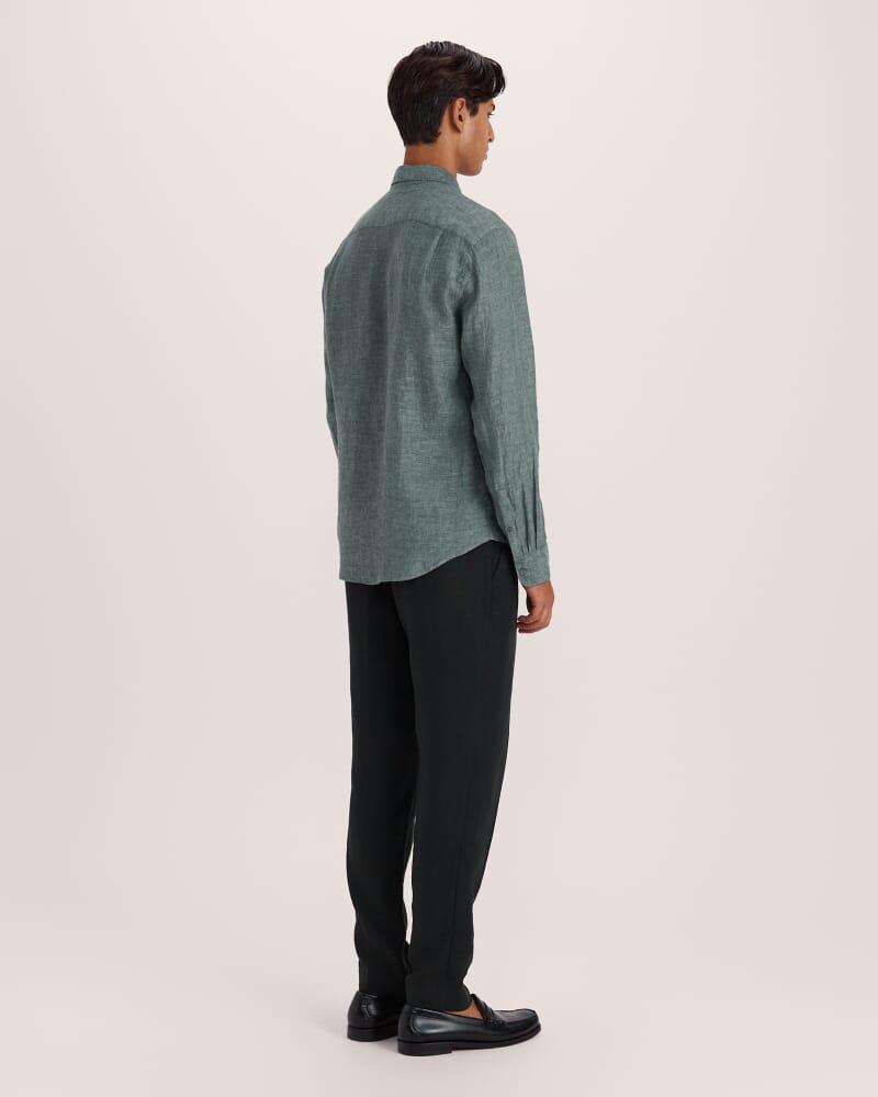 Anderson Long Sleeve Classic Linen Shirt in SAGE