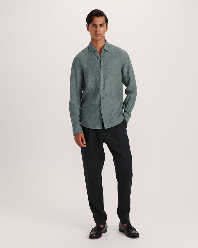 Anderson Long Sleeve Classic Linen Shirt in SAGE
