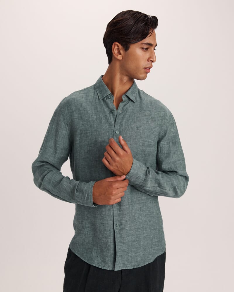 Anderson Long Sleeve Classic Linen Shirt in SAGE