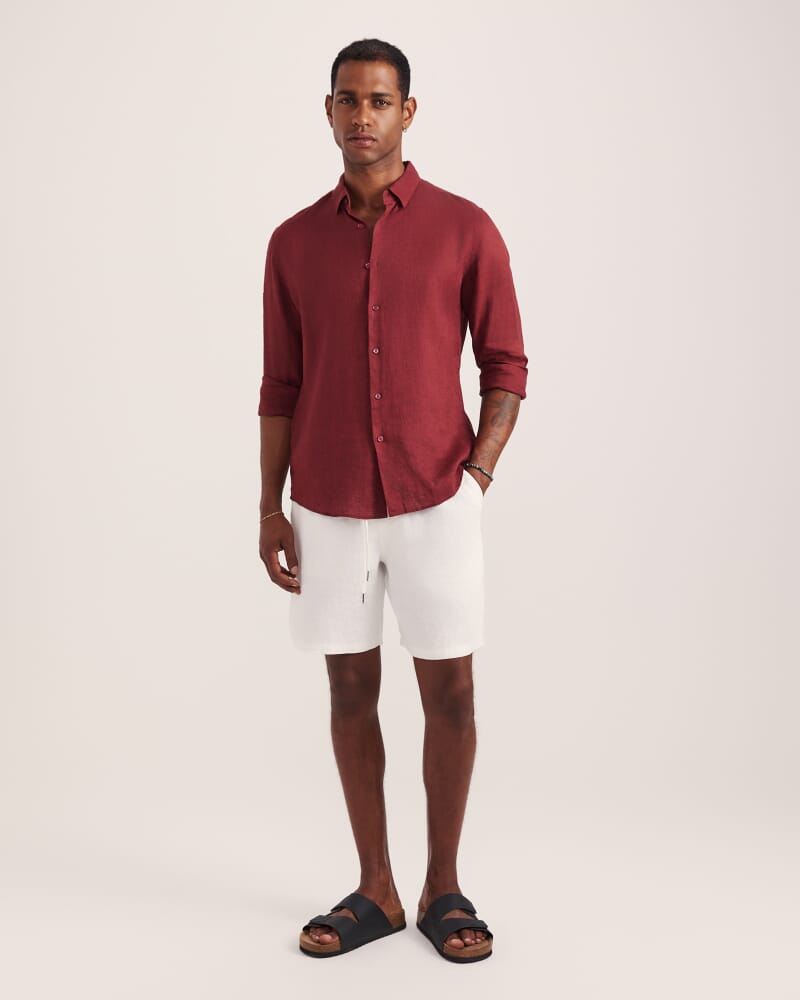 Anderson Long Sleeve Classic Linen Shirt in SANGRIA
