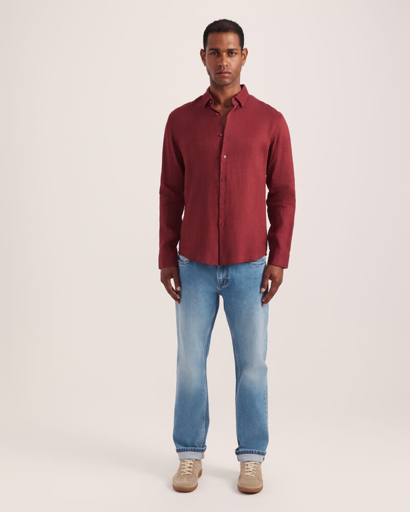 Anderson Long Sleeve Classic Linen Shirt in SANGRIA