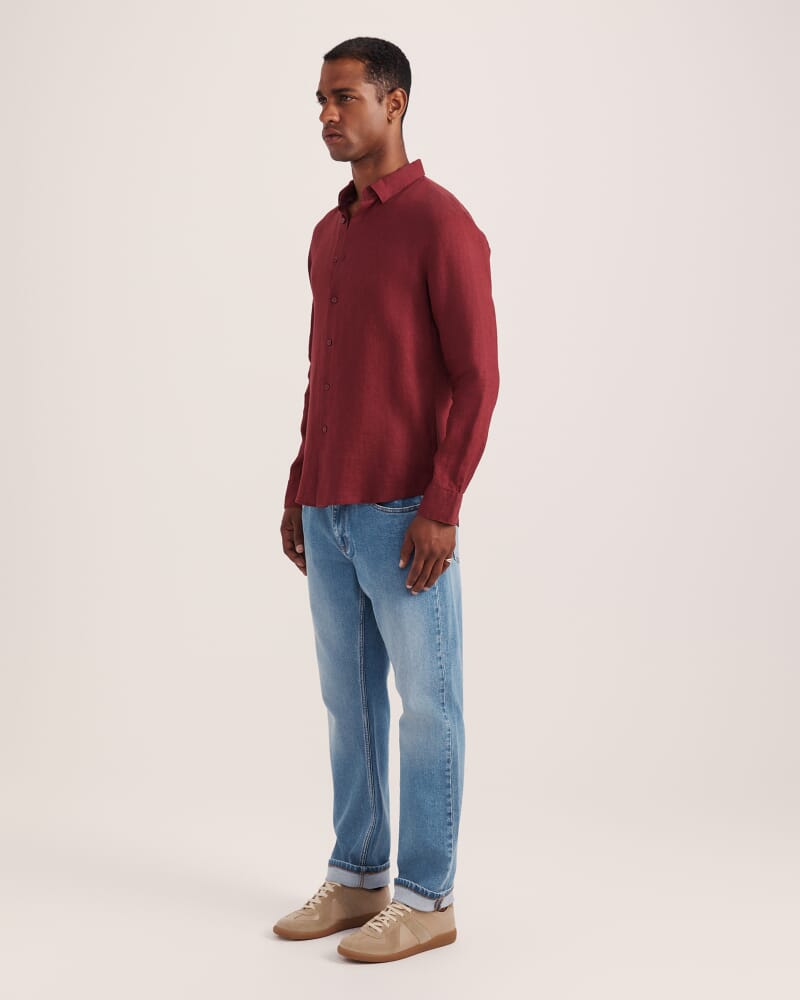 Anderson Long Sleeve Classic Linen Shirt in SANGRIA