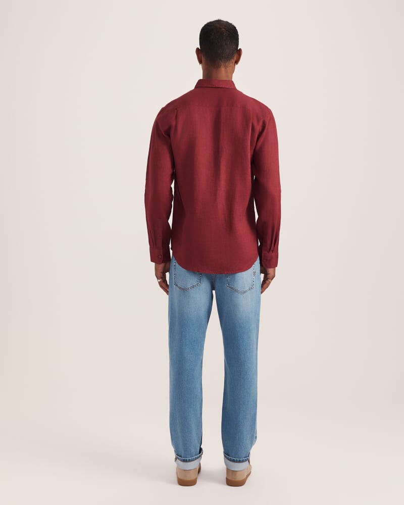 Anderson Long Sleeve Classic Linen Shirt in SANGRIA
