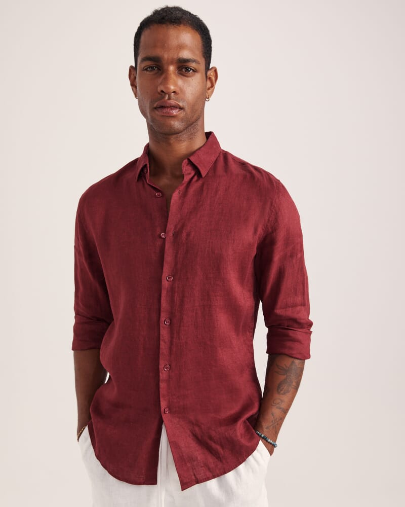 Anderson Long Sleeve Classic Linen Shirt in SANGRIA