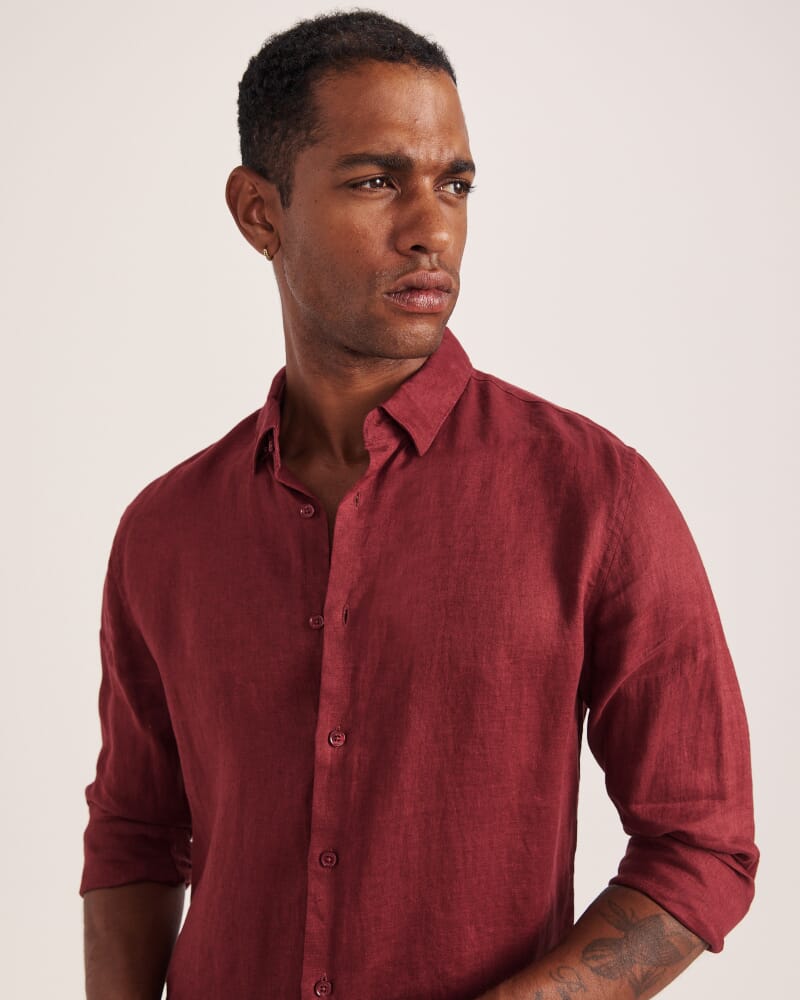 Anderson Long Sleeve Classic Linen Shirt in SANGRIA